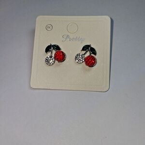 Cherry Design Earrings with Red and Green Accents